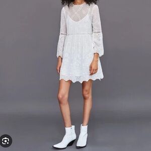 Zara Embroidered Dress With Perforations Size S